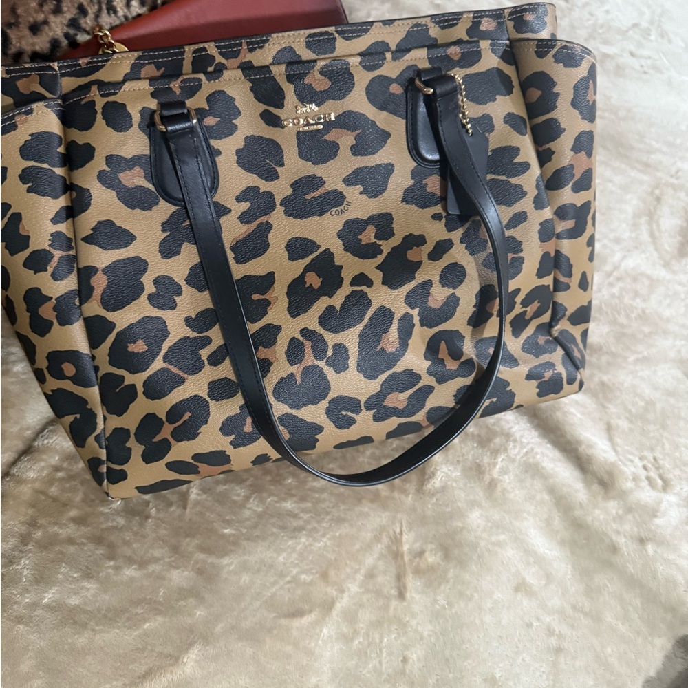 Coach Tan and Black Leopard Print Tote